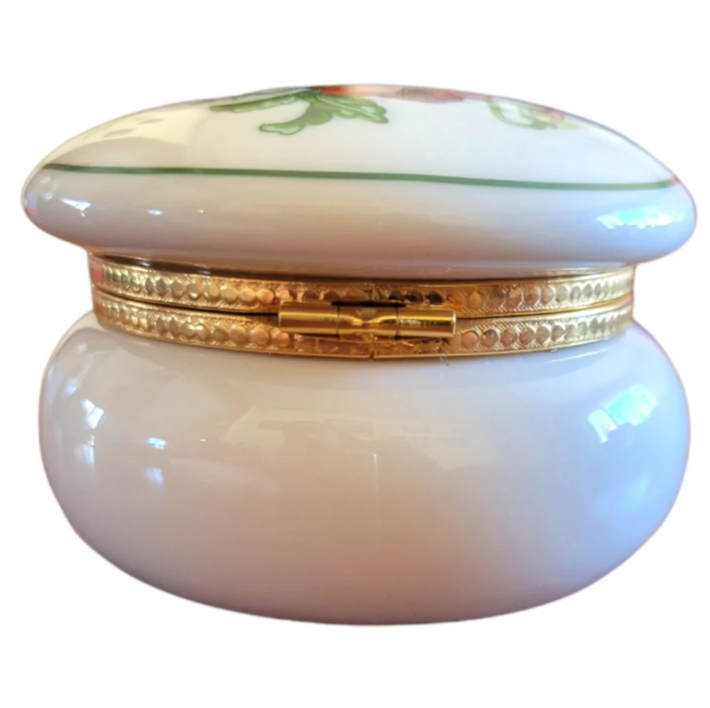 Vtg Partylite Trinket Box Ceramic Gold Accents Flowers Leaves